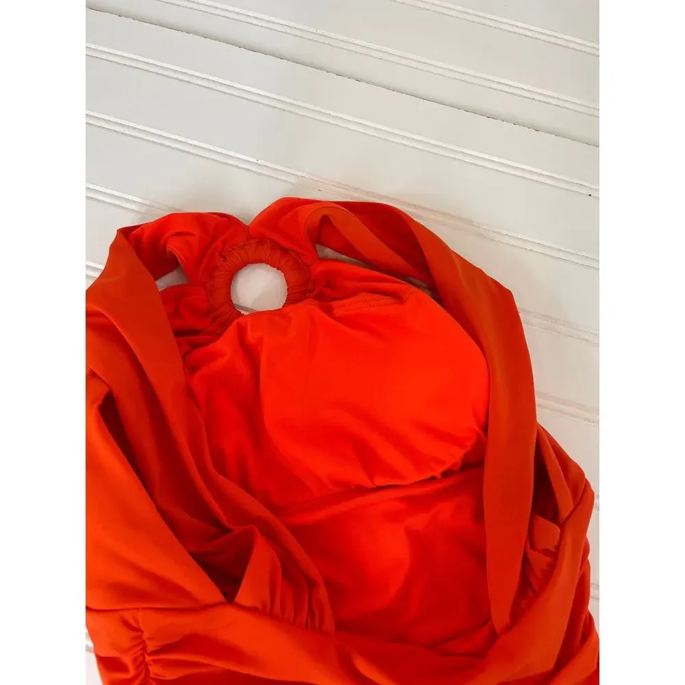 NWOT Michael Kors One Piece Bathing Suit Red Drapey High Neck Swimsuit Size XS